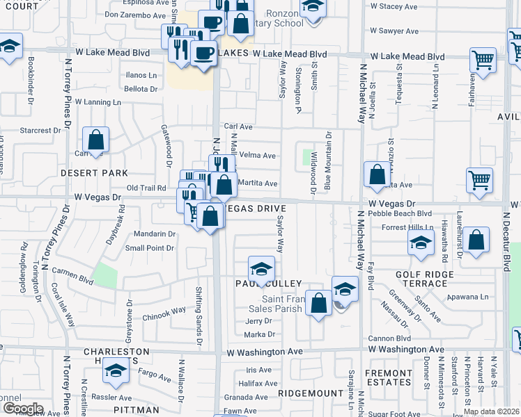 map of restaurants, bars, coffee shops, grocery stores, and more near 5913 Vegas Drive in Las Vegas