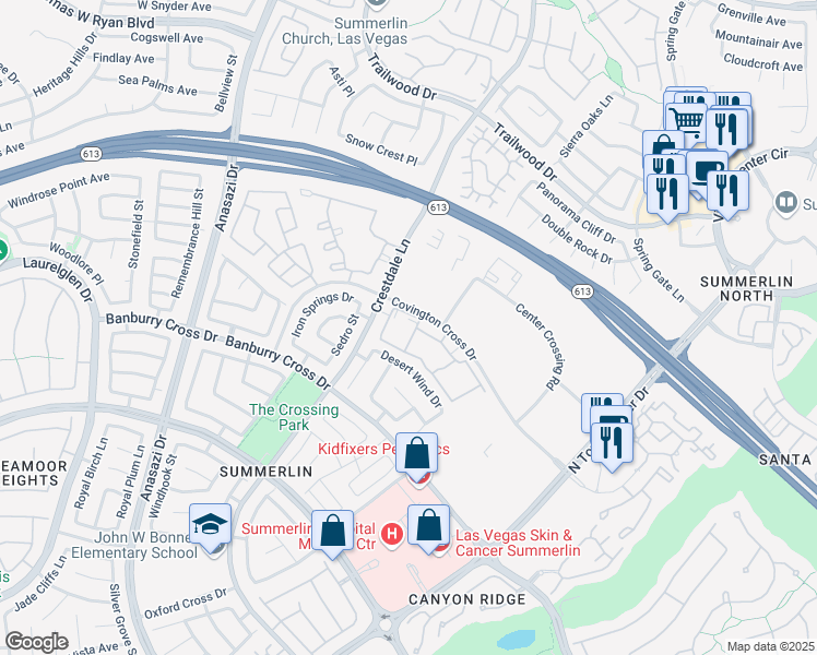 map of restaurants, bars, coffee shops, grocery stores, and more near 1511 Cardinal Peak Lane in Las Vegas