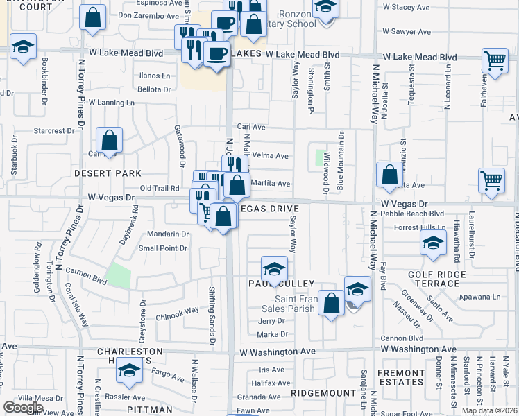 map of restaurants, bars, coffee shops, grocery stores, and more near 5916 Pebble Beach Boulevard in Las Vegas