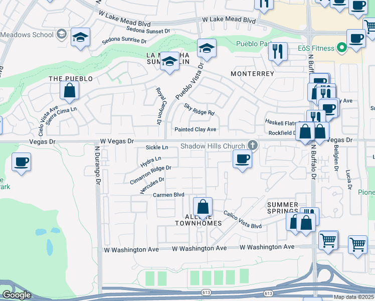 map of restaurants, bars, coffee shops, grocery stores, and more near 8029 Celestial Avenue in Las Vegas