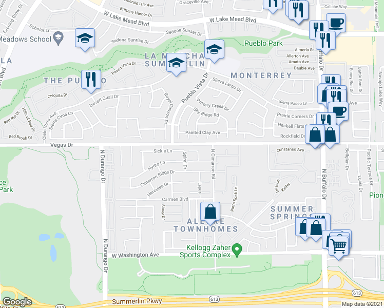 map of restaurants, bars, coffee shops, grocery stores, and more near 8029 Celestial Avenue in Las Vegas