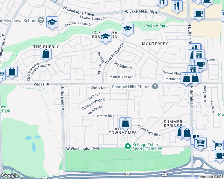 map of restaurants, bars, coffee shops, grocery stores, and more near 8109 Hydra Lane in Las Vegas