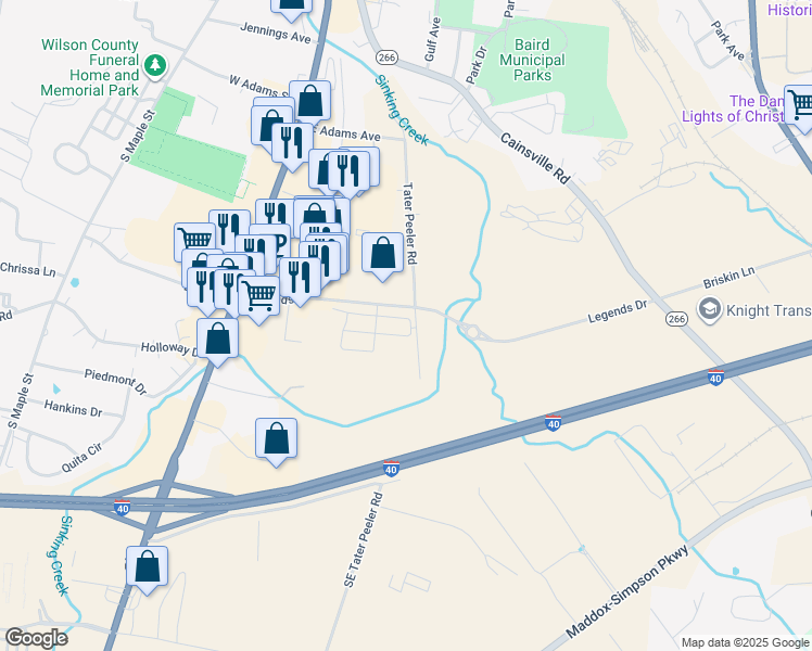 map of restaurants, bars, coffee shops, grocery stores, and more near 710 Tater Peeler Road in Lebanon