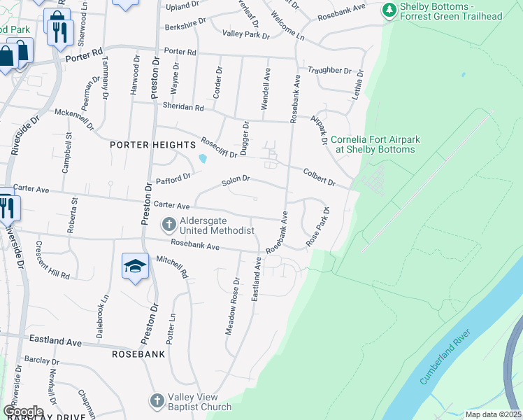 map of restaurants, bars, coffee shops, grocery stores, and more near 2610 Carter Avenue in Nashville