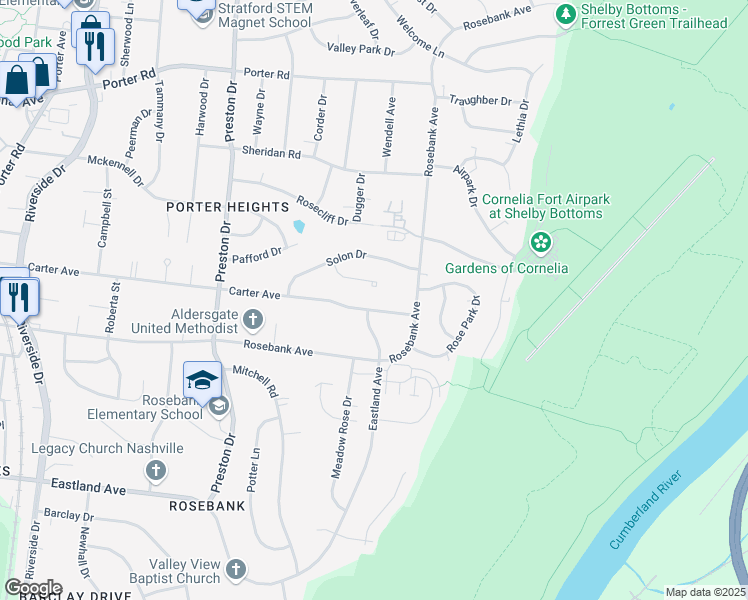 map of restaurants, bars, coffee shops, grocery stores, and more near 2610 Carter Avenue in Nashville