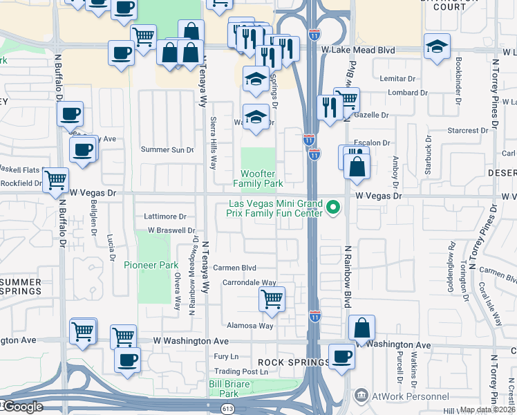 map of restaurants, bars, coffee shops, grocery stores, and more near 7029 English Mist Circle in Las Vegas