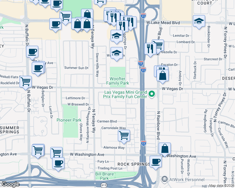 map of restaurants, bars, coffee shops, grocery stores, and more near 7029 English Mist Circle in Las Vegas