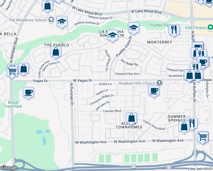 map of restaurants, bars, coffee shops, grocery stores, and more near 8141 Sickle Lane in Las Vegas