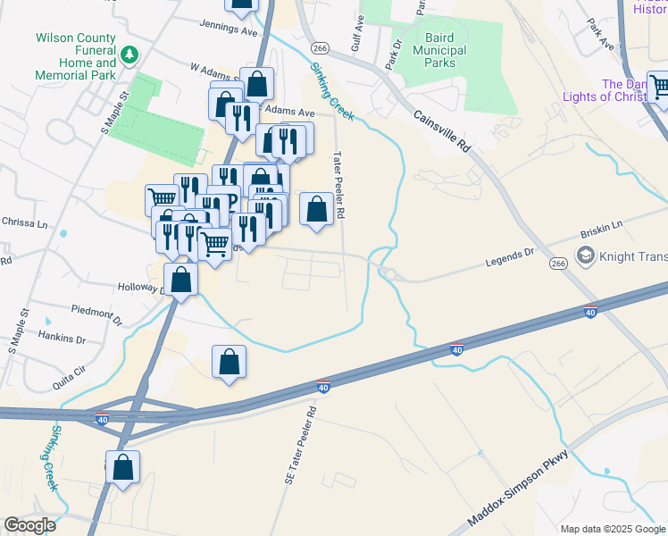map of restaurants, bars, coffee shops, grocery stores, and more near 710 Tater Peeler Road in Lebanon