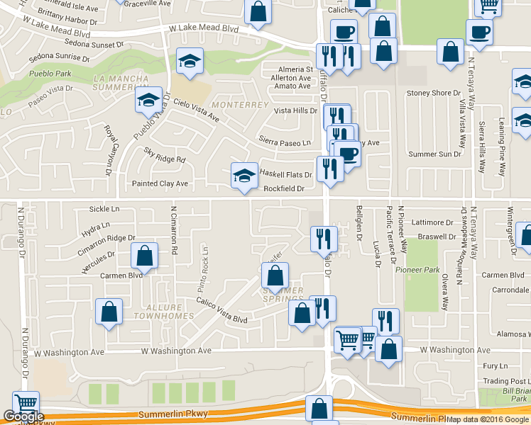 map of restaurants, bars, coffee shops, grocery stores, and more near 1512 Blackcombe Street in Las Vegas