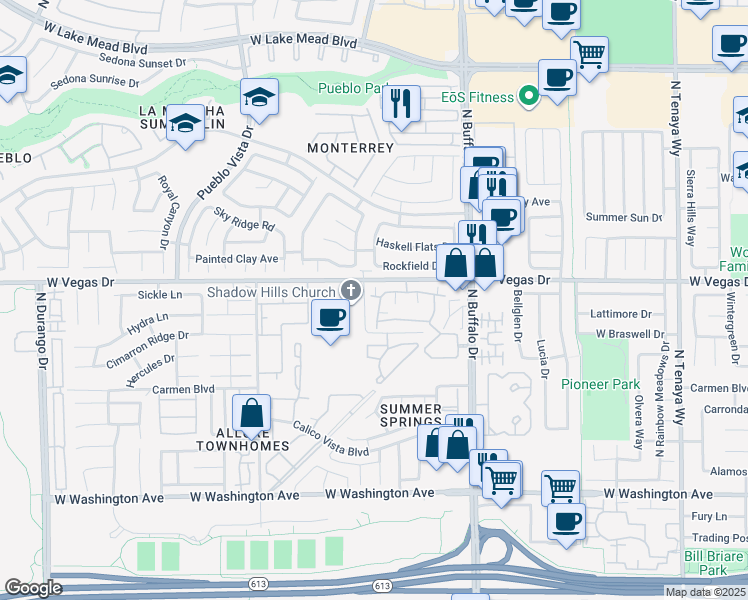 map of restaurants, bars, coffee shops, grocery stores, and more near 7721 Constanso Avenue in Las Vegas
