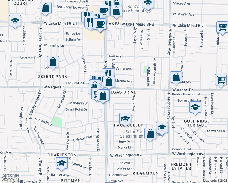 map of restaurants, bars, coffee shops, grocery stores, and more near 6019 Vegas Drive in Las Vegas