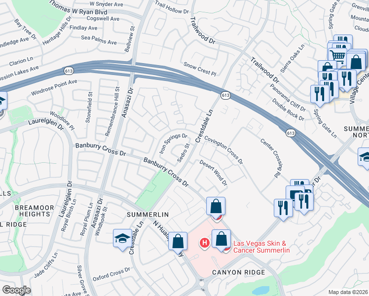 map of restaurants, bars, coffee shops, grocery stores, and more near 1532 Waterton Drive in Las Vegas