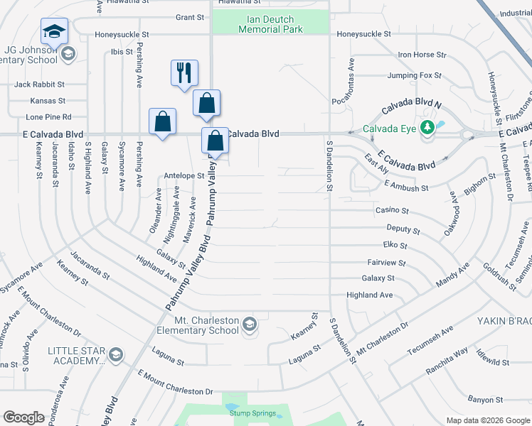 map of restaurants, bars, coffee shops, grocery stores, and more near 1571 Casino Street in Pahrump