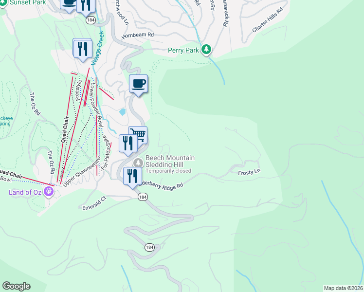 map of restaurants, bars, coffee shops, grocery stores, and more near 301 Pinnacle Inn Road in Beech Mountain