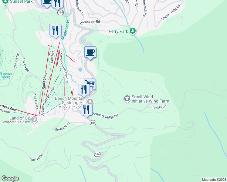 map of restaurants, bars, coffee shops, grocery stores, and more near 301 Pinnacle Inn Road in Beech Mountain