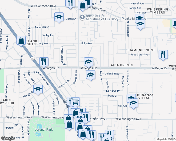 map of restaurants, bars, coffee shops, grocery stores, and more near 2531 Vegas Drive in Las Vegas