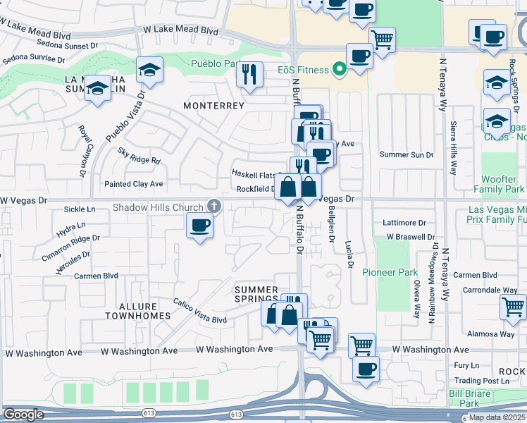 map of restaurants, bars, coffee shops, grocery stores, and more near 1500 Truett Street in Las Vegas