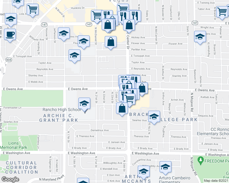 map of restaurants, bars, coffee shops, grocery stores, and more near 1533 Cobb Lane in Las Vegas