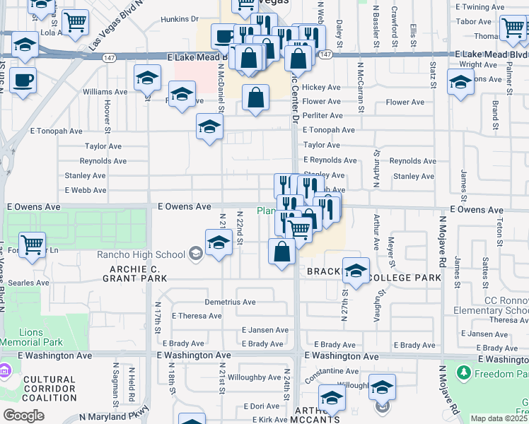 map of restaurants, bars, coffee shops, grocery stores, and more near 1533 Cobb Lane in Las Vegas