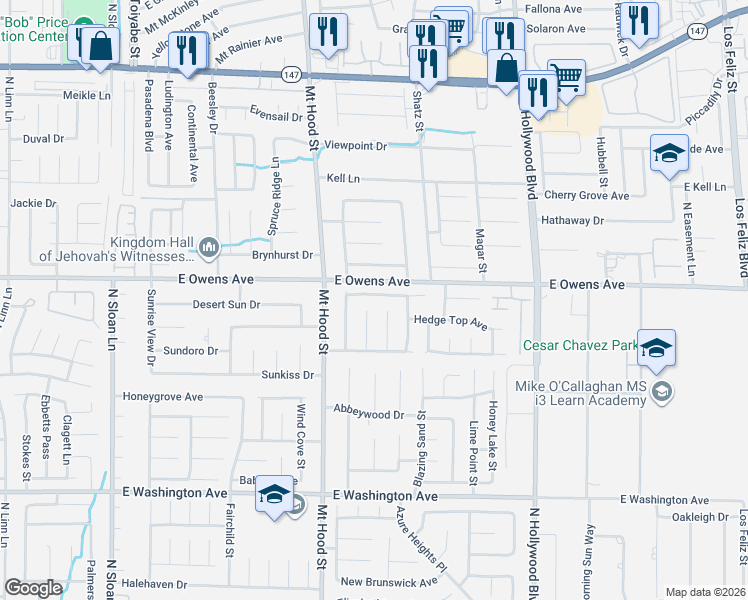 map of restaurants, bars, coffee shops, grocery stores, and more near 6395 Heatherton Avenue in Las Vegas