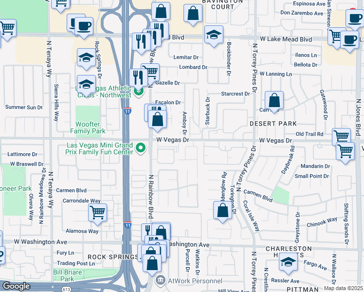 map of restaurants, bars, coffee shops, grocery stores, and more near 1533 Bonnie Castle Way in Las Vegas