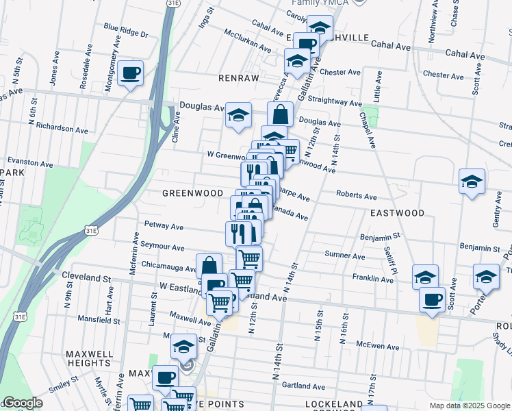 map of restaurants, bars, coffee shops, grocery stores, and more near 921 Gallatin Avenue in Nashville