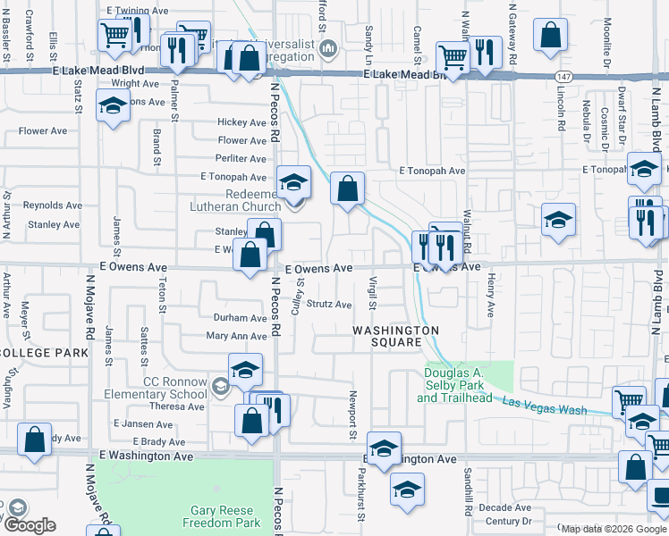 map of restaurants, bars, coffee shops, grocery stores, and more near 1512 Newport Street in Las Vegas
