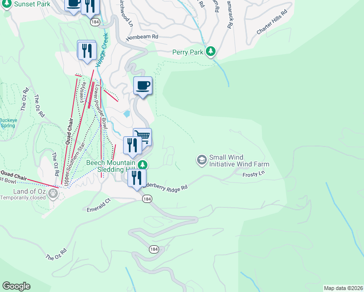 map of restaurants, bars, coffee shops, grocery stores, and more near 301 Pinnacle Inn Road in Beech Mountain