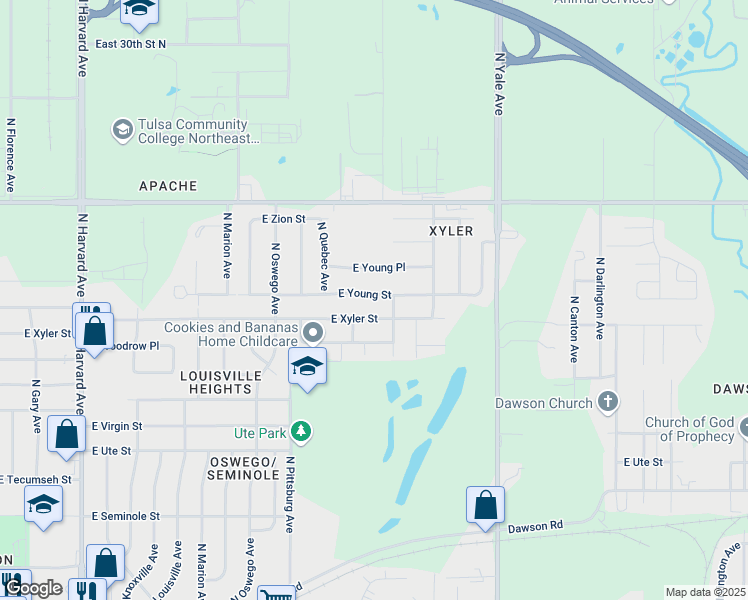 map of restaurants, bars, coffee shops, grocery stores, and more near 4252 East Young Street in Tulsa