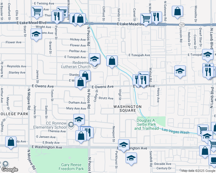 map of restaurants, bars, coffee shops, grocery stores, and more near 1512 Newport Street in Las Vegas