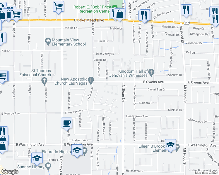 map of restaurants, bars, coffee shops, grocery stores, and more near 5801 Sunny Orchard Lane in Las Vegas