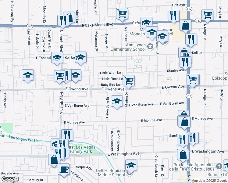 map of restaurants, bars, coffee shops, grocery stores, and more near 4612 Supreme Court in Las Vegas