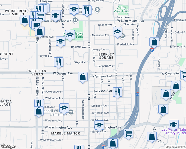 map of restaurants, bars, coffee shops, grocery stores, and more near 2 West Owens Avenue in North Las Vegas