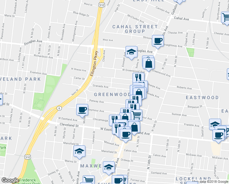 map of restaurants, bars, coffee shops, grocery stores, and more near 1013 Granada Court in Nashville