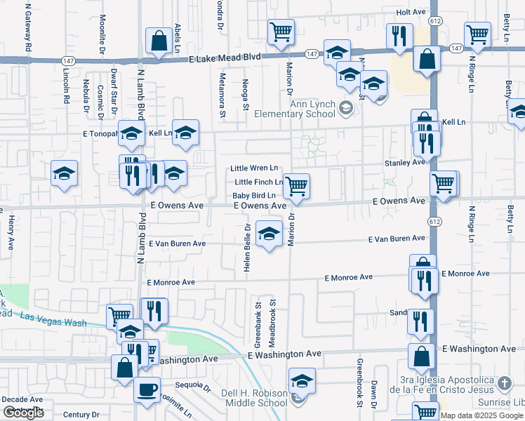 map of restaurants, bars, coffee shops, grocery stores, and more near 4612 Supreme Court in Las Vegas