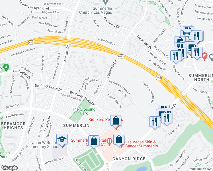 map of restaurants, bars, coffee shops, grocery stores, and more near 1521 Ruby Cliffs Lane in Las Vegas