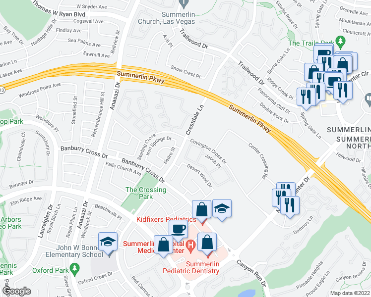 map of restaurants, bars, coffee shops, grocery stores, and more near 1521 Ruby Cliffs Lane in Las Vegas