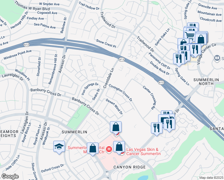 map of restaurants, bars, coffee shops, grocery stores, and more near 10211 Red Pueblo Place in Las Vegas