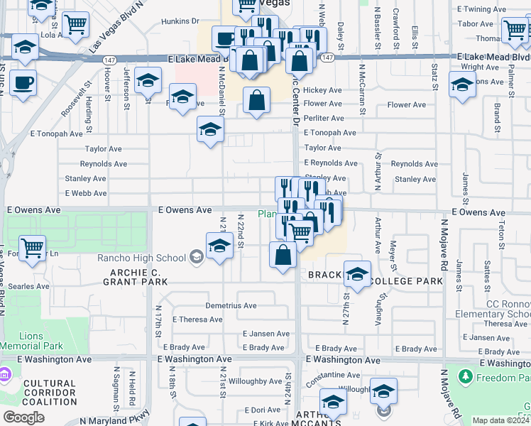 map of restaurants, bars, coffee shops, grocery stores, and more near 1537 Cobb Lane in Las Vegas