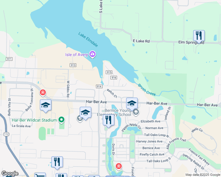 map of restaurants, bars, coffee shops, grocery stores, and more near 3540 Robin Hill Lane in Springdale