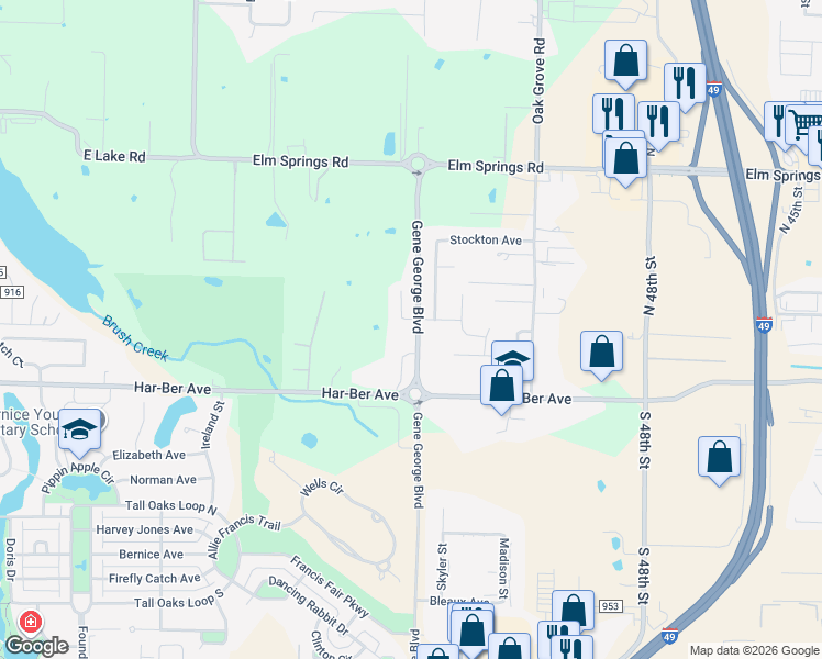 map of restaurants, bars, coffee shops, grocery stores, and more near 5627 Gunnison Avenue in Springdale
