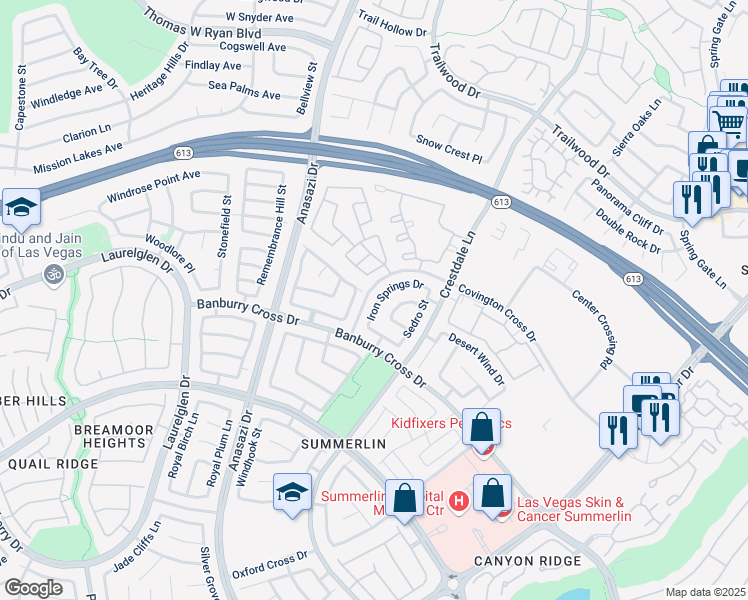 map of restaurants, bars, coffee shops, grocery stores, and more near 10304 Mountain Lodge Place in Las Vegas