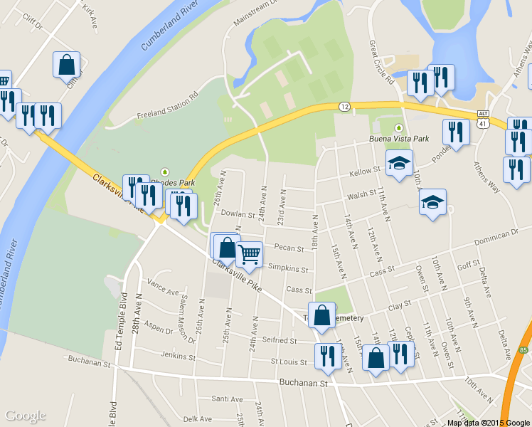 map of restaurants, bars, coffee shops, grocery stores, and more near 2209 24th Avenue North in Nashville