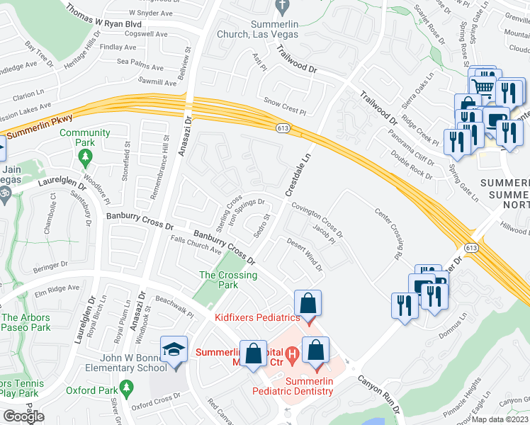 map of restaurants, bars, coffee shops, grocery stores, and more near 1533 Waterton Drive in Las Vegas