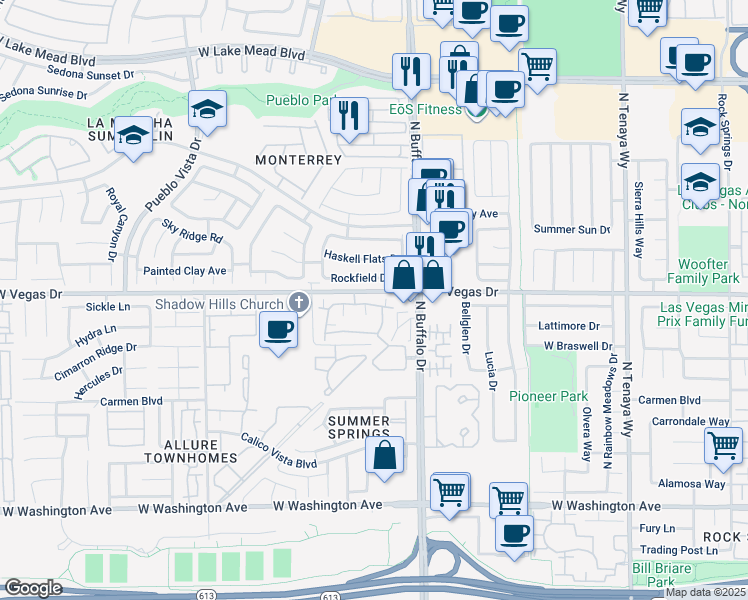 map of restaurants, bars, coffee shops, grocery stores, and more near 7700 Constanso Avenue in Las Vegas
