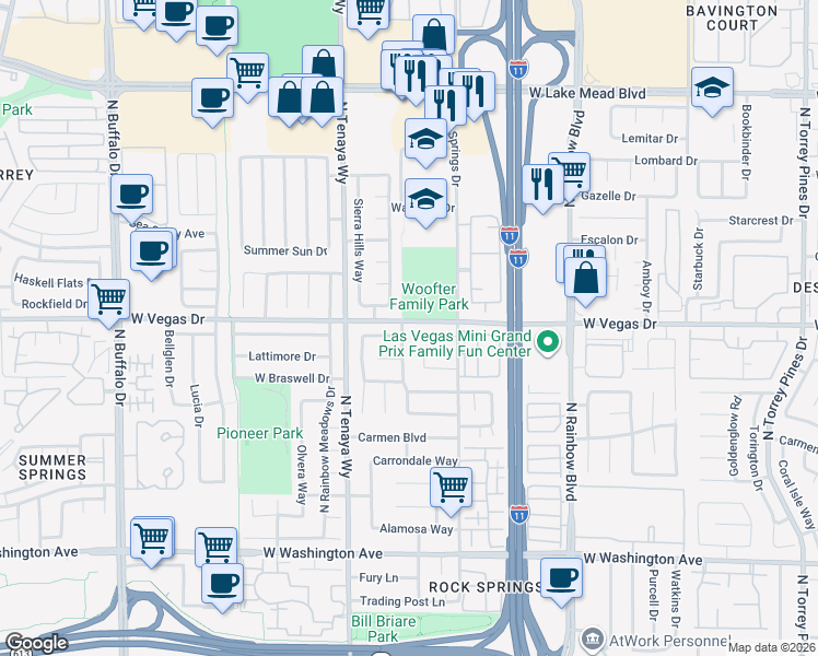map of restaurants, bars, coffee shops, grocery stores, and more near 1533 Wintergreen Drive in Las Vegas