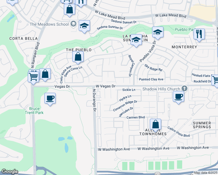 map of restaurants, bars, coffee shops, grocery stores, and more near 1525 North Astronomy Circle in Las Vegas
