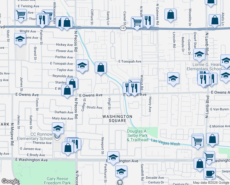 map of restaurants, bars, coffee shops, grocery stores, and more near 1621 North Sugita Lane in Las Vegas