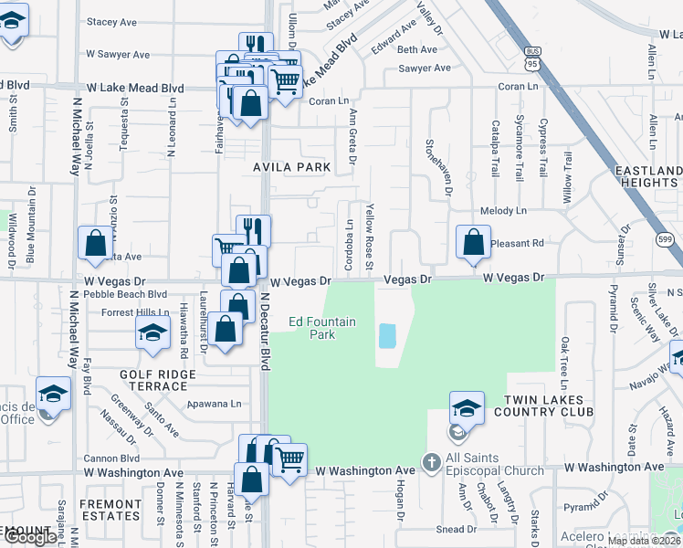 map of restaurants, bars, coffee shops, grocery stores, and more near 4600 Vegas Drive in Las Vegas
